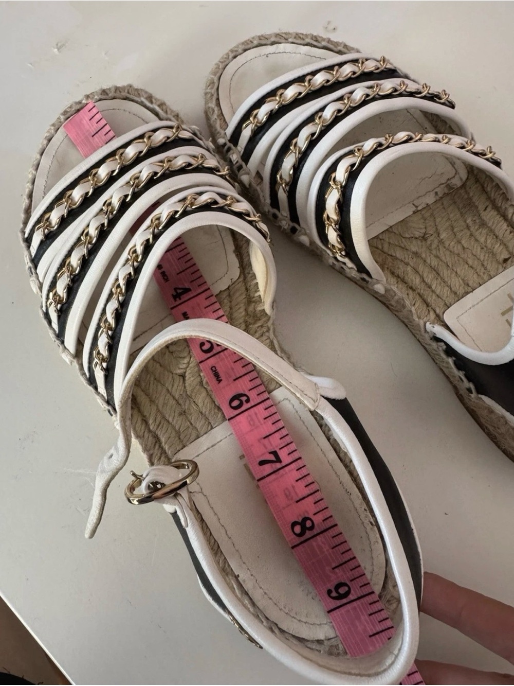 Chanel White Dad Sandals with Black Trim - Picture 14 of 15